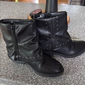 Girls Black Ankle Boots with Stud Accents